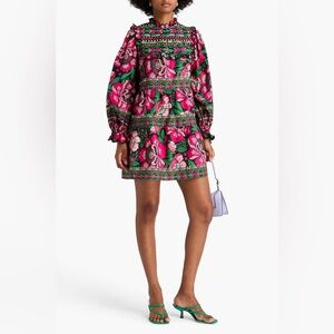 Farm Rio Ruffled Floral Print Cotton Poplin Mini Dress Size Small